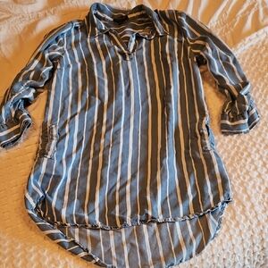 Blue And White Coastal Cowgirl Tunic Blouse Med